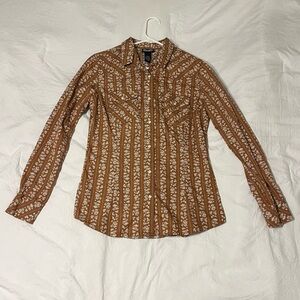 Wrangler Brown and White Floral Button Down Shirt